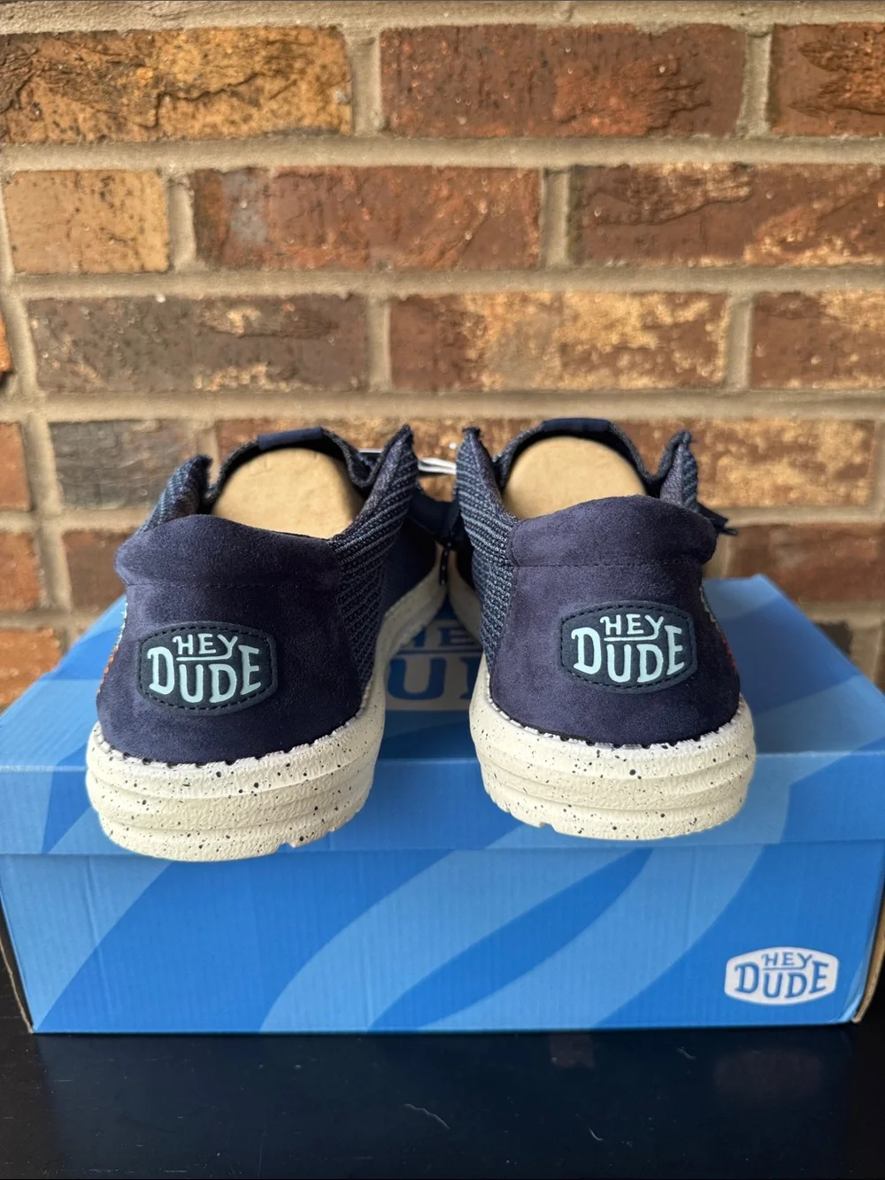 Hey Dude Navy Knit Slip-On Loafers with Ivory Sole